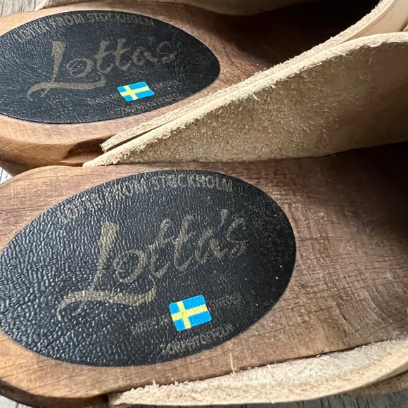 Lottas Sweden Beige Leather Slip On Clog Wooden Heels Size 9 EU39 - Picture 10 of 10